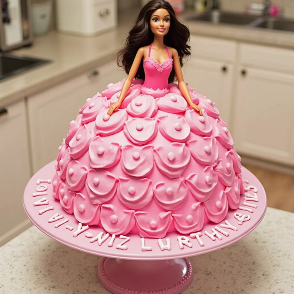 Stunning Homemade Barbie Cake with Pink Buttercream Skirt and Edible Decorations