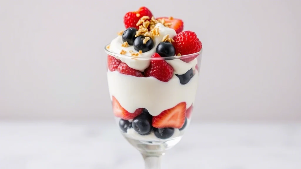 Greek Yogurt Berry Parfait – A refreshing dessert with protein, antioxidants, and natural sweetness.
